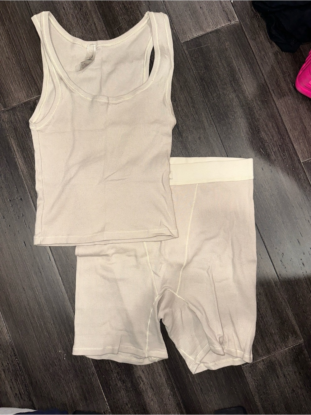Skims Women’s Ribbed Tank and Biker Short Set — Cream